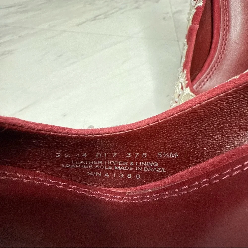 Tory Burch Francesca Red White Embroidered Pointy Toe Pump 5 1/2 M